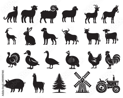 Collection of Farm animals clipart Design, Farm Animal Silhouette Illustration