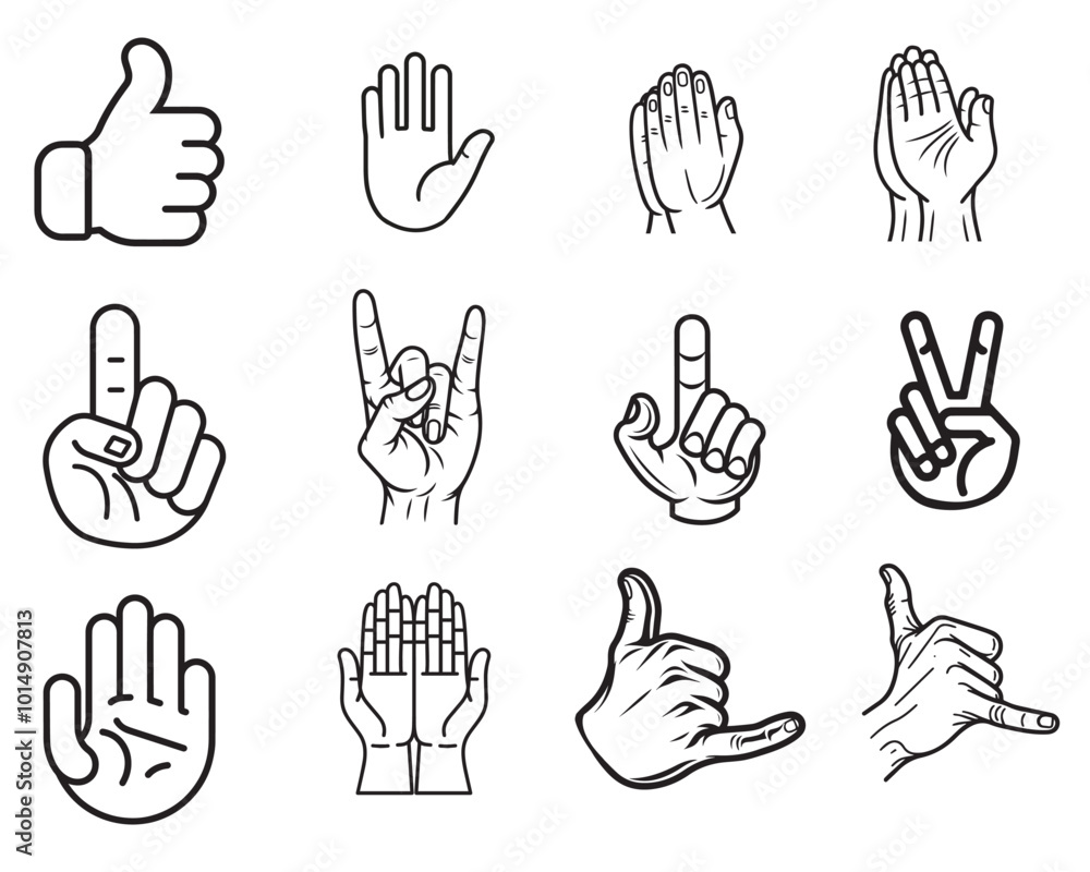Fototapeta premium Hand Gesture Vector Illustration Bundle - Hand Gesture Outline Design