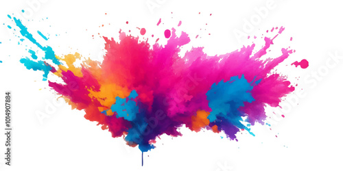 Bright colorful watercolor splash splatter stain brush strokes on white background. Modern vibrant aquarelle spot. Aquarelle explosion on white. Element. Vector watercolor illustration isolated design