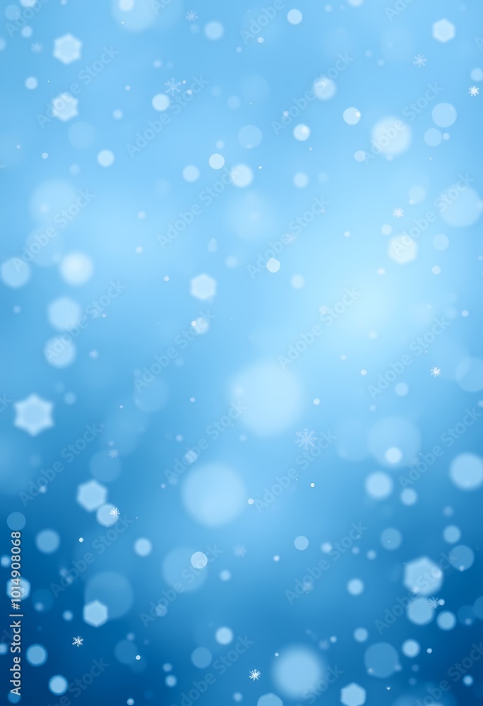 Delicate Snowflakes Falling on Glowing Blue Background with Soft Bokeh Light Accents Delicate Snowflakes Falling on Glowing Blue Background with Soft Bokeh Light Accents