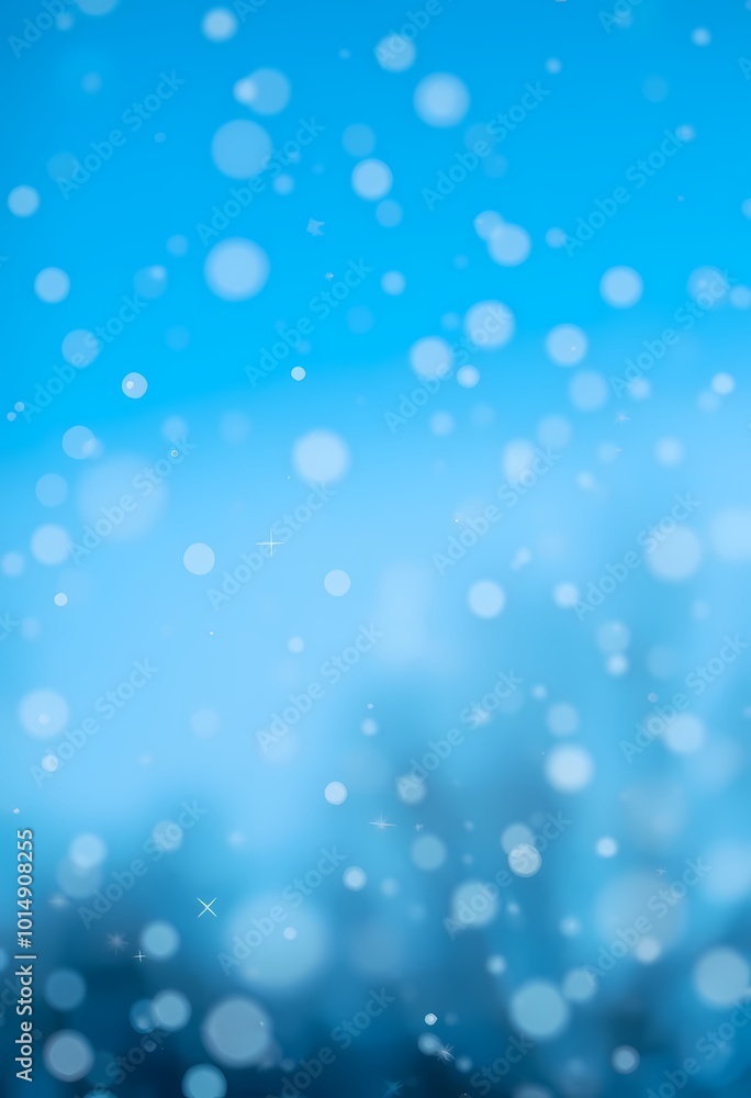 Frozen Winter Backdrop with Snowflakes Scattered on Bright Blue Sky and Glowing Bokeh Light Particles Frozen Winter Backdrop with Snowflakes Scattered on Bright Blue Sky and Glowing Bokeh Light Particles