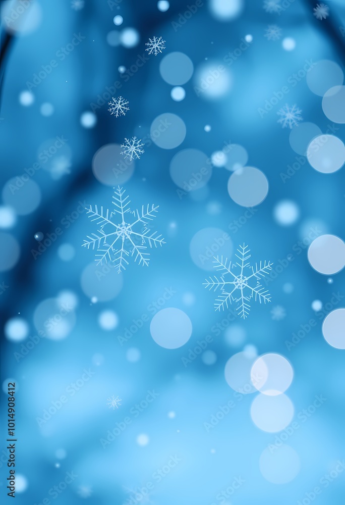 Serene Winter Scene with Intricate Snowflakes on Frosty Blue Background and Glowing Bokeh Lights Serene Winter Scene with Intricate Snowflakes on Frosty Blue Background and Glowing Bokeh Lights
