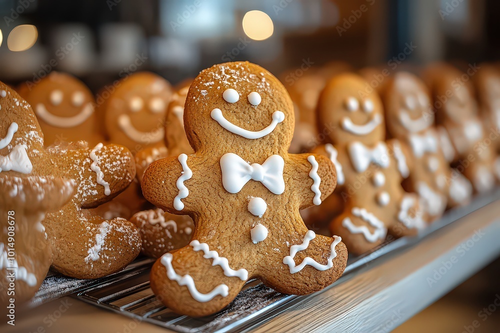 Rows of cheerful gingerbread men freshly decorated with icing, embodying the fun and warmth of the holiday season. Rows of cheerful gingerbread men freshly decorated with icing, embodying the fun and warmth of the holiday season.