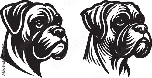 Boxer dog silhouette vector illustration. Black silhouettes of breeds of dogs.