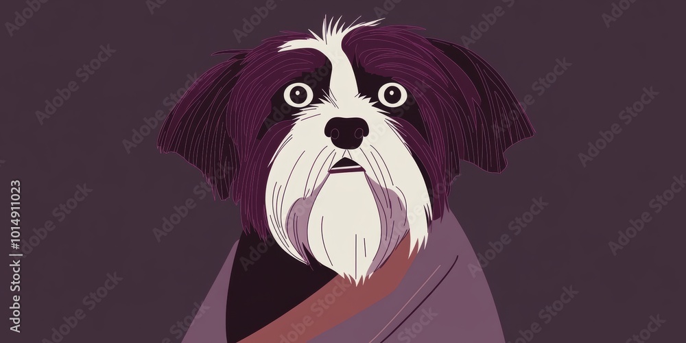 Εκτύπωση καμβά Illustrated Dog in Cozy Garb with Expressive Eyes