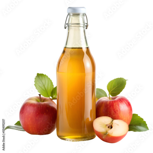 Front view bottle apple cider vinegar on transparent background