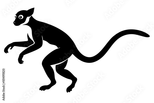 Silhouette of a Sifaka Leaping Lemur with Long Limbs and Upright Posture Vector Illustration