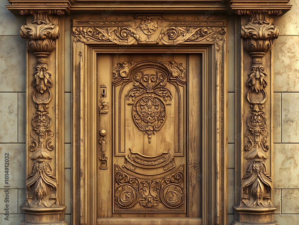 Intricately carved wooden door with ornate details. Intricately carved wooden door with ornate details.