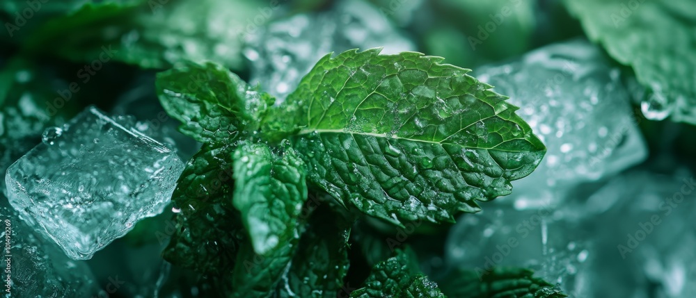green mint leaves and ice cubes green mint leaves and ice cubes