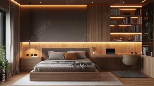 Modern Bedroom with a Built-in Bed Frame photo