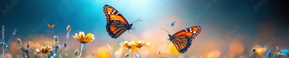 A stunning scene featuring vibrant butterflies fluttering over a colorful flower field. Perfect for nature lovers and artistic inspirations. A stunning scene featuring vibrant butterflies fluttering over a colorful flower field. Perfect for nature lovers and artistic inspirations.