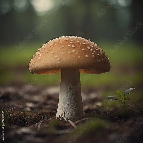 Colorful cute mashroom fungi closeup view magical mashroom wild mashroom in forest