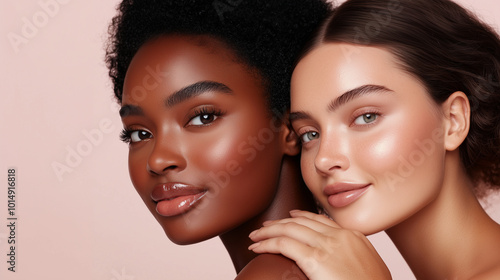 Two Women With Diverse Skin Tones Showcasing Minimalist Beauty in a Soft Aesthetic