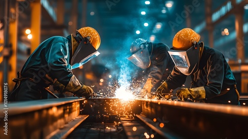 Welders in Protective Gear Working Together