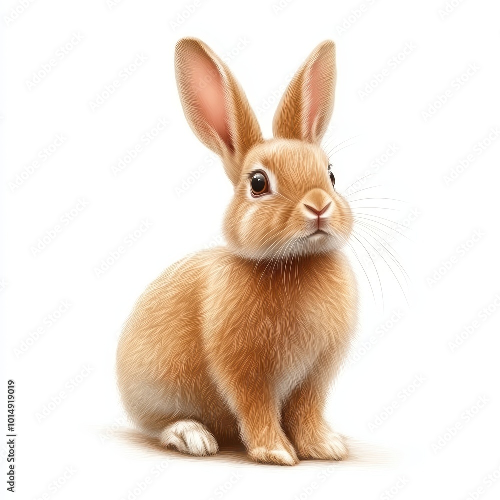 Obraz premium A playful rabbit with soft ears and fluffy fur, realistic details, isolated on white background