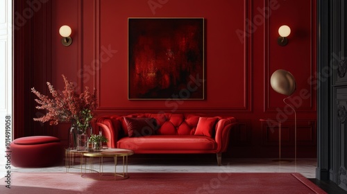 Red home staging modern design, template background, architecture