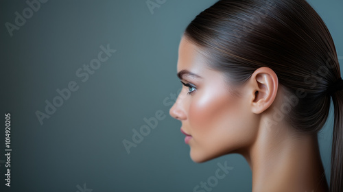 Elegant Woman with High Ponytail Showcasing Modern Sophistication and Timeless Beauty photo