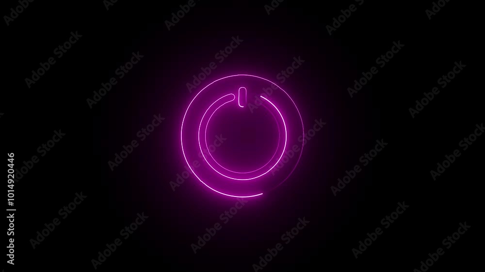 Glowing neon line Power on off button icon isolated on black background. screen turn on off close animated Glowing neon line Power on off button icon isolated on black background. screen turn on off close animated
