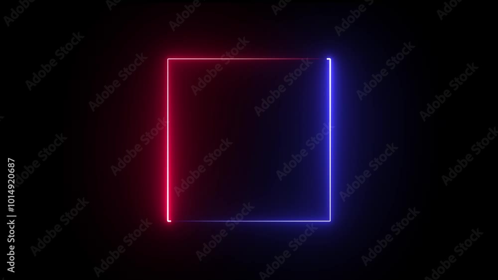 Multicolor neon effect rectangle frame line seamless looping video. Square flowing Multicolor neon light frame on black background. Multicolor neon effect rectangle frame line seamless looping video. Square flowing Multicolor neon light frame on black background.