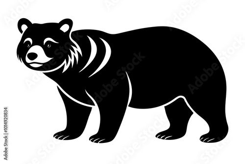 Silhouette of a Spectacled Bear with Distinctive Facial Markings Vector Illustration