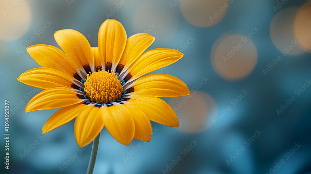 A macro shot of a yellow gazania flower a blurred soft color background A macro shot of a yellow gazania flower a blurred soft color background