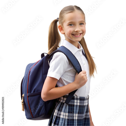 Little girl posing in school s uniform on transparent background photo