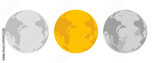 Isolate Full yellow moon vector illustration on white background, Luna Flate style graphic elements, Night Sky, Halloween, Moon clip art for Web and Banner, Stock (Editable)