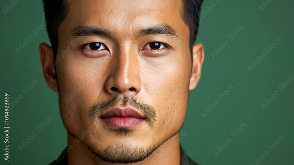 Close-up of a Man With Striking Features on Green Background Generative AI Close-up of a Man With Striking Features on Green Background Generative AI