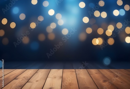 Wallpaper Mural Wooden floor with blurred blue background and bokeh lights. Torontodigital.ca