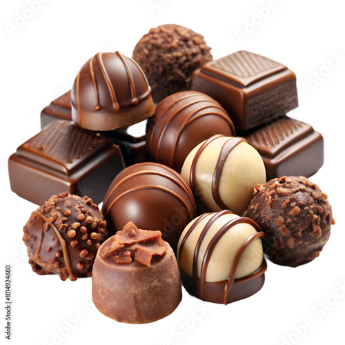 A circle of chocolate candies on transparent background