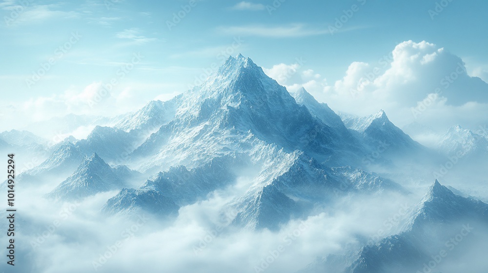 A majestic snow-capped mountain peak rises above a sea of clouds, creating a breathtaking and serene scene. A majestic snow-capped mountain peak rises above a sea of clouds, creating a breathtaking and serene scene.
