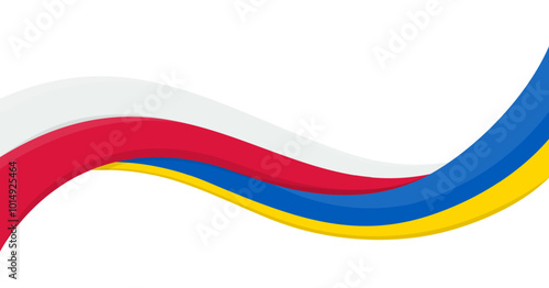 Wavy ribbon banner of Ukraine National flag with Poland National Flag. Unity and cooperation symbol. Logo for charity social events, NGO, sports team, peace summit. Vector illustration.