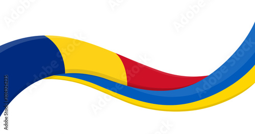 Wavy ribbon banner of Ukraine National flag with Romania National Flag. Unity and cooperation symbol. Logo for charity social events, NGO, sports team, peace summit. Vector illustration.