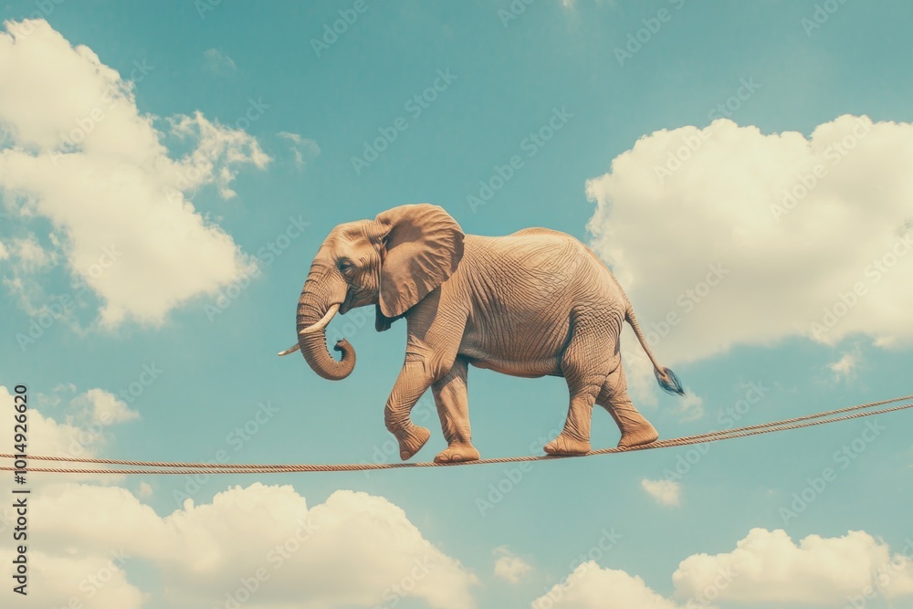 Obraz premium Elephant on tight rope