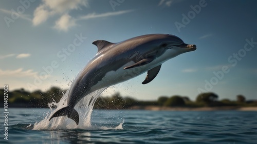 dolphin leaping jumping over a blurry background