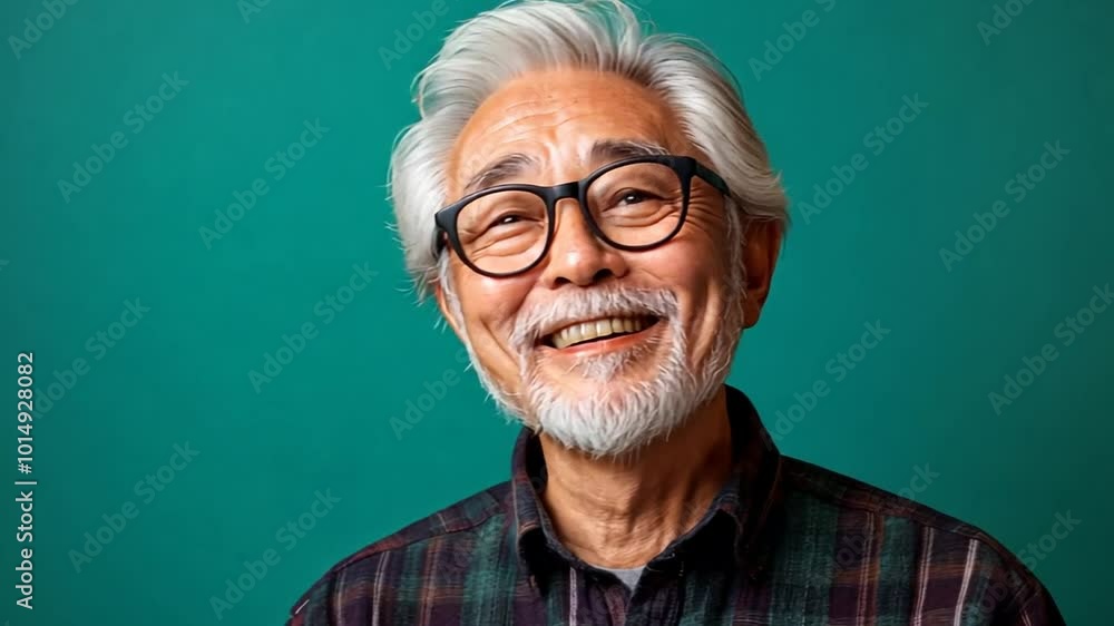 Smiling Older Man in Glasses Against a Bright Teal Background Generative AI Smiling Older Man in Glasses Against a Bright Teal Background Generative AI