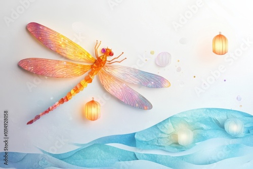 Crystalline Insect's Pastel Water Ballet - Children's Book Illustration