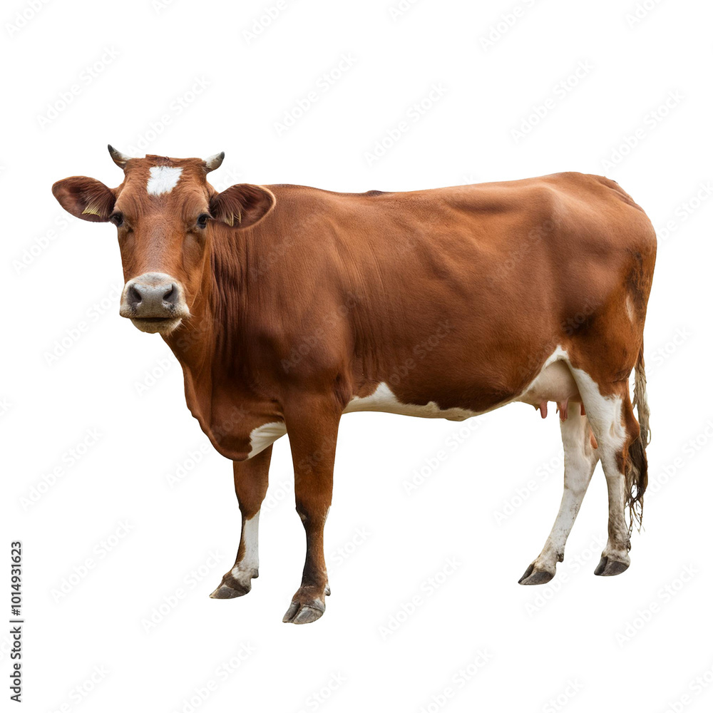 Brown Cow Standing Against Plain White Background Brown Cow Standing Against Plain White Background