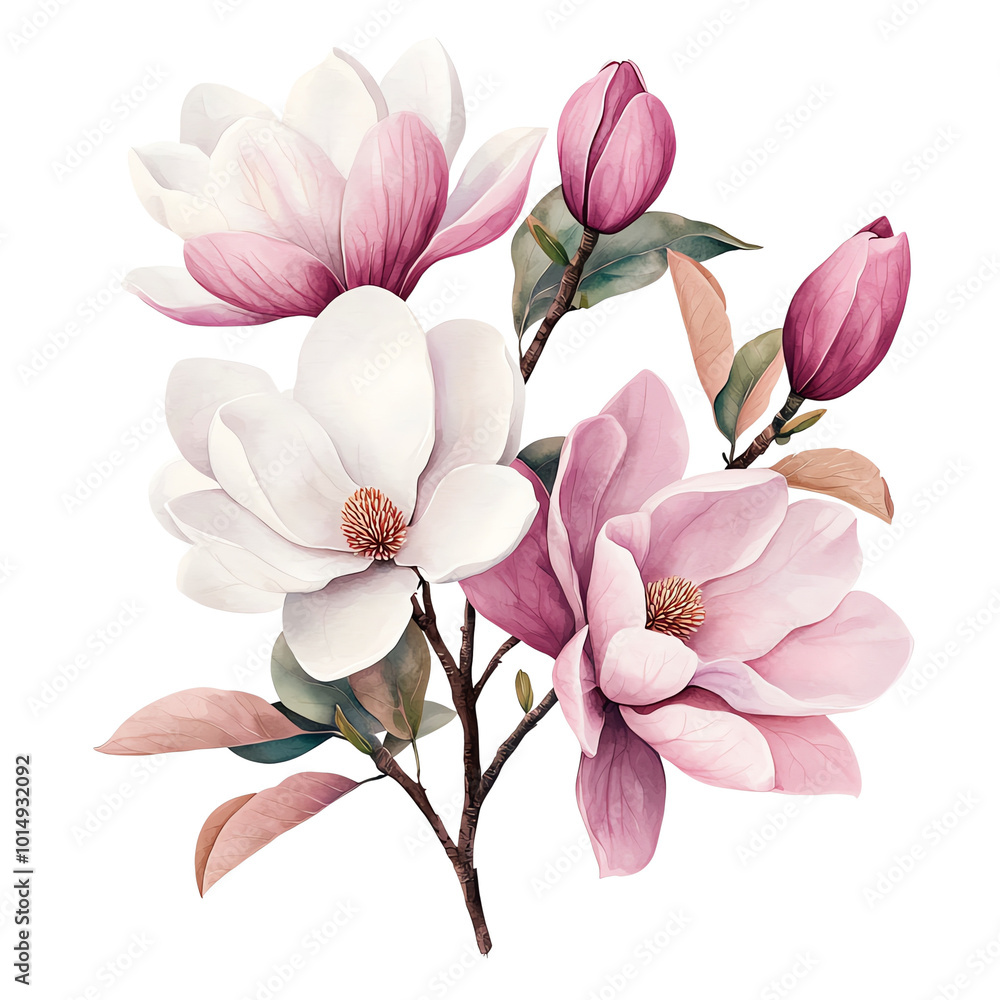 Obraz premium Magnolia flowers, beautiful and vibrant, on white isolated background. transparent background