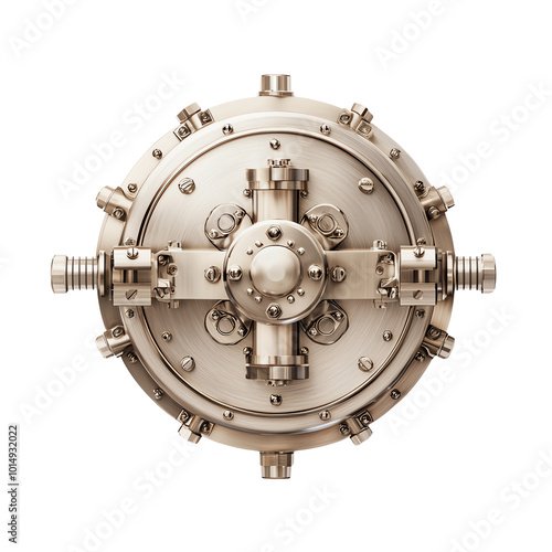 Industrial vault door, metallic, isolated on white background transparent background photo