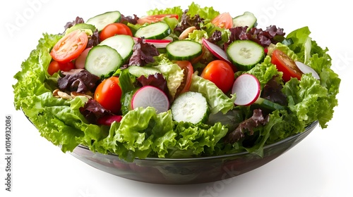 Fresh and Vibrant Salad Bowl Overflowing with Greens