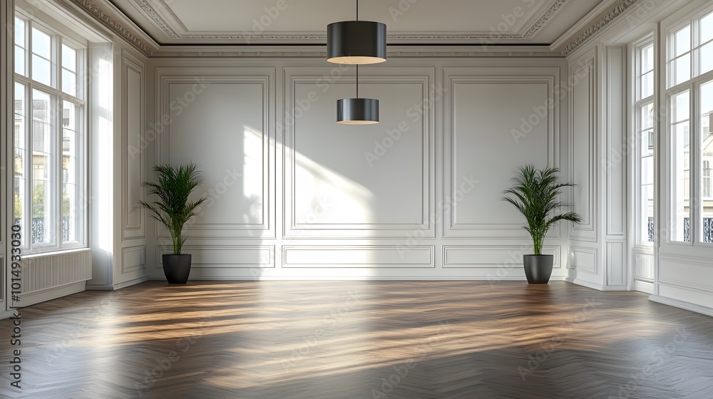 Empty Virtual Room with Modern Decor and Light Fixtures Empty Virtual Room with Modern Decor and Light Fixtures