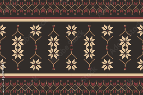 Geometric and cross stitch traditional ethnic pattern.floral pixel art embroidery. Elegance background abstract Aztec seamless pattern for fabric,cloth,dress,carpet,curtain,sarong,batik,wallpaper.