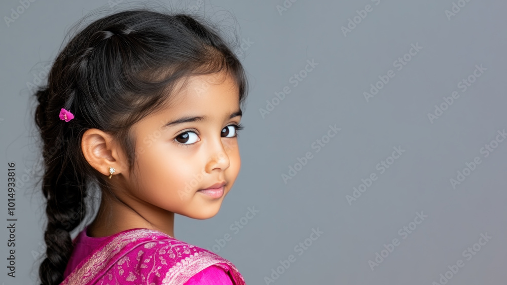 Indonesian little girl wearing saree indian traditional cloth smile isolated Indonesian little girl wearing saree indian traditional cloth smile isolated
