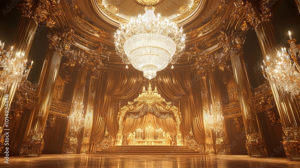 Obraz premium Opulent Online Casino Interior with Chandelier, Velvet Curtains, and Crystal Accents for Luxurious Gaming Experience