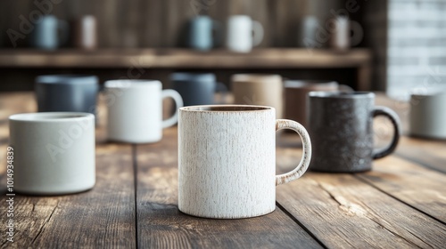 Wooden Table with Coffee Mugs