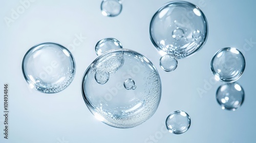 Captivating Glass Bubbles on a Serene Blue Background