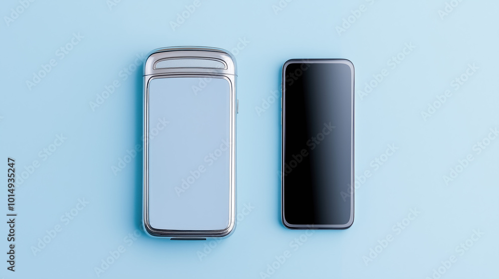 Flip Phone in a Modern Setting - A flip phone placed next to a modern smartphone, highlighting the contrast between old and new technology.
