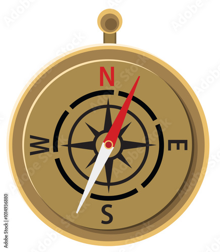 Bronze Navigation Compass Illustration Isolated on White Background