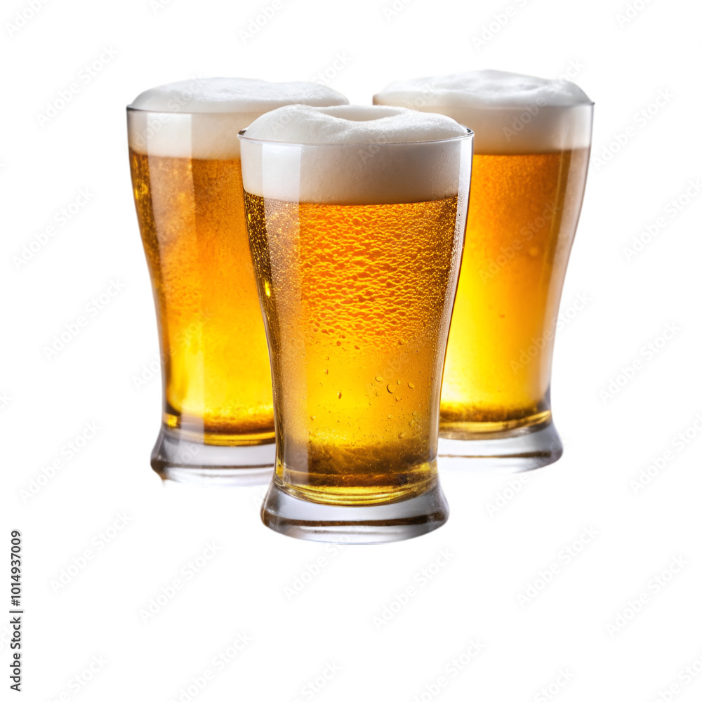 Refreshing brews two mugs of cold beer on transparent background Refreshing brews two mugs of cold beer on transparent background